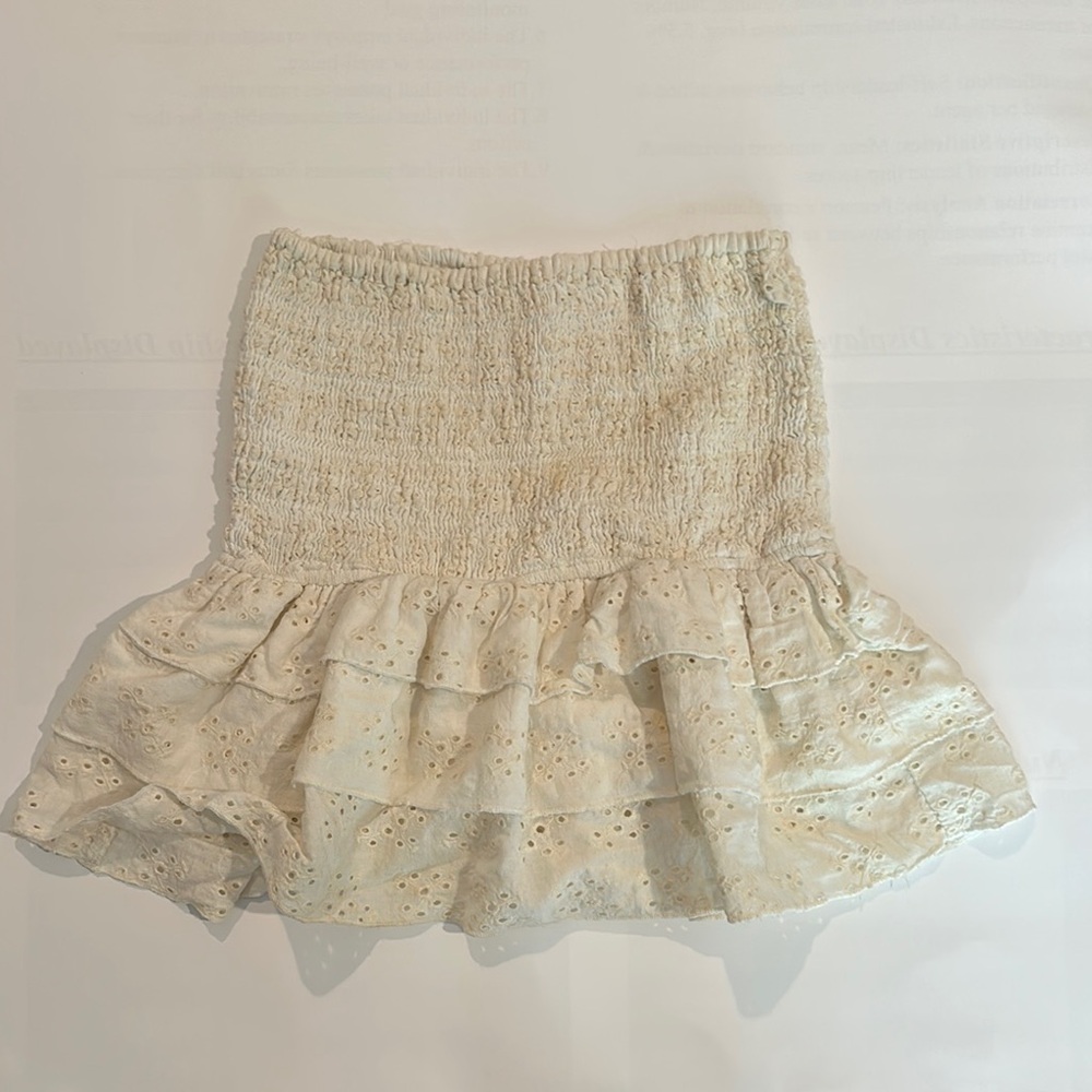 Tan Bubble Mini Skirt with Smocked Ruffles